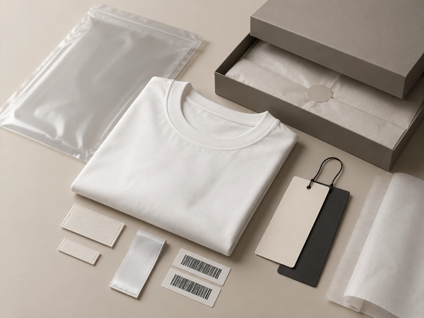 Private label neck tags hang tags and packaging for custom men’s T-shirts